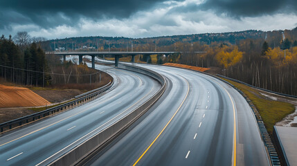 Poster - A highway disappearing into an empty landscape, sleek composition.