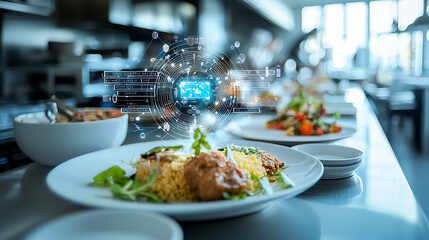 Wall Mural - an ai powered system optimizing restaurant operations by analyzing customer preferences, inventory l