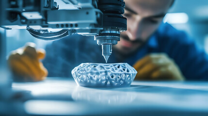 Wall Mural - a mechanical engineer developing sustainable 3d printing technology for construction, high-tech lab 