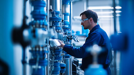 Wall Mural - a mechanical engineer developing sustainable desalination systems for freshwater production, high-te