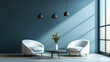 © tukang - Modern interior chairs and tables with blue background