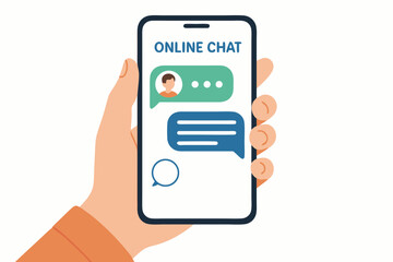 Modern Smartphone Messaging Interface with Online Chat Application Display Showing Text Bubbles and User Avatar in Hand Vector Illustration for Mobile Communication Apps and Digital Conversation