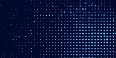 Abstract dot blue color pattern screen led light gradient texture background. Technology big data digital concept.