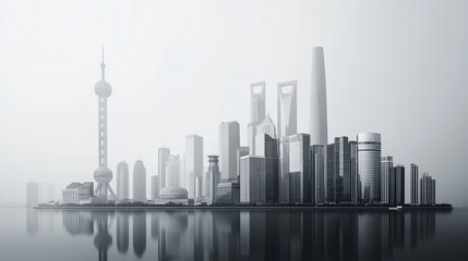 Poster - A monochrome city skyline with clean geometric shapes