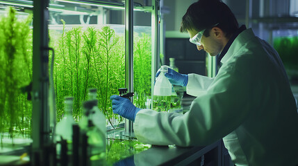 Wall Mural - a renewable energy engineer developing advanced biofuel technology from algae, high-tech lab with re