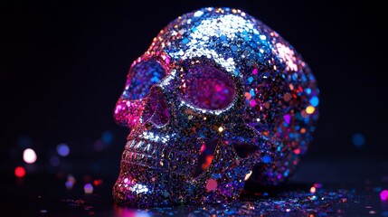 Wall Mural - a glittering skull sparkles with vibrant colors. this artistic representation captivates with its da