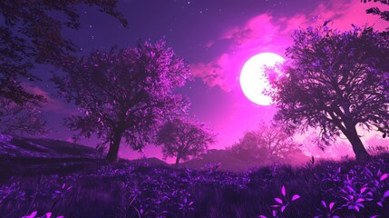 Wall Mural - A celestial garden planet where the trees glow under a violet sun.