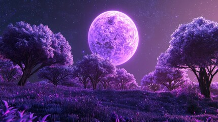 Wall Mural - A celestial garden planet where the trees glow under a violet sun.