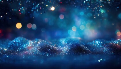 Poster - sparkling galaxy like glitter landscape with bokeh lights for dreamy background, cosmic themed designs, or fantasy art


