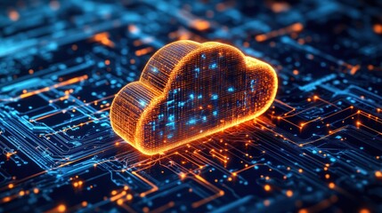 Wall Mural - digital cloud computing concept illuminated on a modern circuit board showcasing connectivity and da