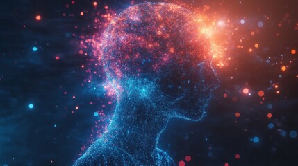 Wall Mural - illuminated head profile silhouette with glowing network nodes representing artificial intelligence 