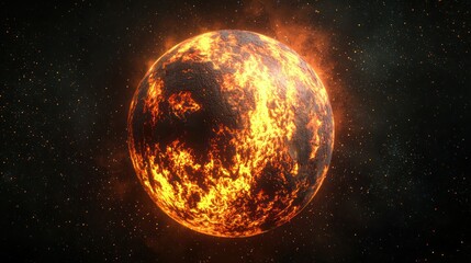 Wall Mural - A lava-covered planet with rivers of glowing magma.