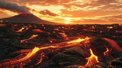 Wall Mural - A molten planet covered in lava flows and active volcanoes.