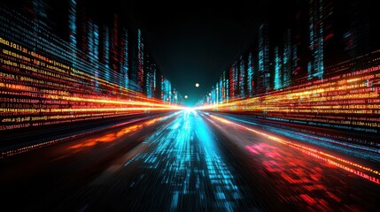 Digital Highway: A journey into the fast-paced world of coding and technology, showcasing the speed and complexity of data streams.