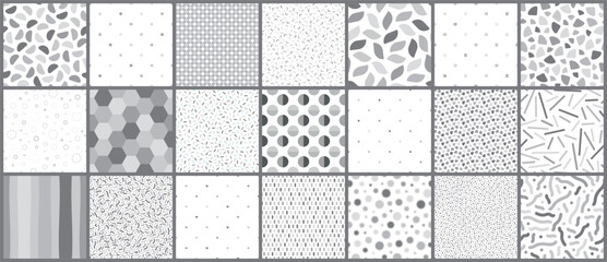Poster - Collection of vector seamless grey patterns - mosaic textures. Trendy delicate textile design. Simple monochrome unusual prints