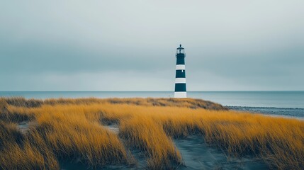 Poster - A solitary lighthouse on a quiet coastal scene, minimal details