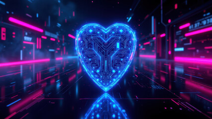 Wall Mural - A cybernetic heart with digital circuits symbolizes cybersecurity.
