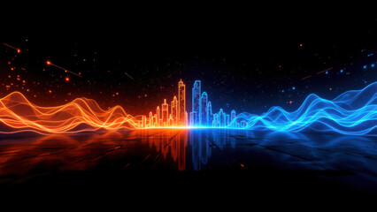 Wall Mural - Futuristic digital cybercity with abstract shapes and vibrant hues representing advanced cybersecurity technology.