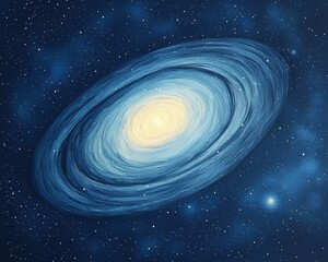Wall Mural - A swirling galaxy depicted in vibrant blues and whites against a deep space backdrop filled with stars.
