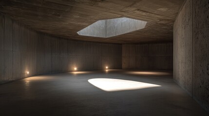 Aufkleber - Sunlit minimalist concrete interior space with unique ceiling design.