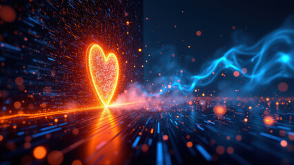 Wall Mural - A vibrant depiction of cyber security with a heart symbolizing passion or the human element amidst digital connectivity.