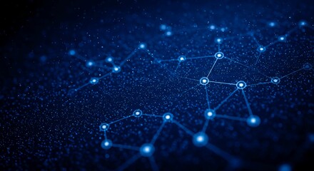 Futuristic digital network explosion of light spots and stars on a blue fiber optics background
