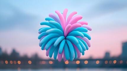 Wall Mural - Abstract Pastel Fireworks Over Cityscape at Dusk