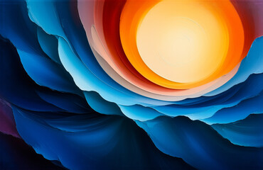 Aufkleber - Abstract design with swirling layers of blue and orange hues creates a vibrant and dynamic composition with a bright central point.