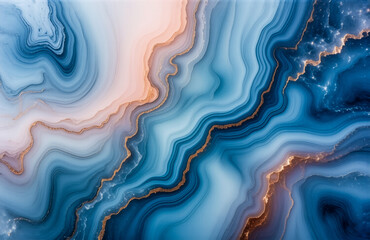 Aufkleber - Swirling shades of blue, white, and gold create a marbled texture. Fluid lines and organic shapes evoke a sense of motion and depth in this abstract design.