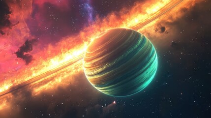 Wall Mural - a gas giant with a bright aurora dancing across its upper atmosphere in a distant galaxy.