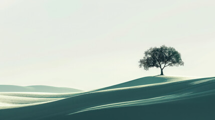Wall Mural - A tree stands alone on a hillside in a field