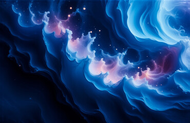 Aufkleber - Abstract blue and purple clouds swirl against a dark backdrop, creating a dreamy and ethereal scene. The colors blend smoothly, evoking a sense of mystery and depth.