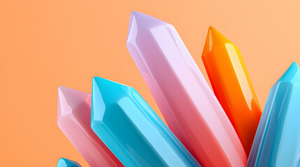 Wall Mural - colorful faceted crystals floating on peach background