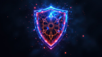 Wall Mural - Digital shield with cybernetic grid design for internet security.