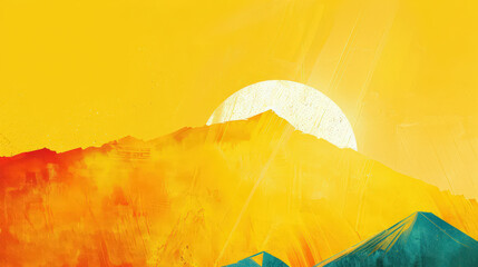 Wall Mural - A mountain range with a sun in the sky