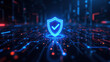 © Tameem - A digital cybersecurity shield with a blue checkmark icon on a high-tech background of circuitry and glowing lines.