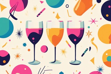 Poster - Modern party-themed logo featuring abstract icons and sleek typography against a vibrant background