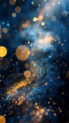 A mesmerizing display of swirling blue and gold bokeh lights, creating a dreamy and ethereal cosmic atmosphere.