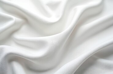 Poster - White fabric background. Smooth waves, folds, curves create flowing textile pattern. Polyester material clean, empty, luxury looking. Silk, satin effect, fashionable clothing texture, wallpaper