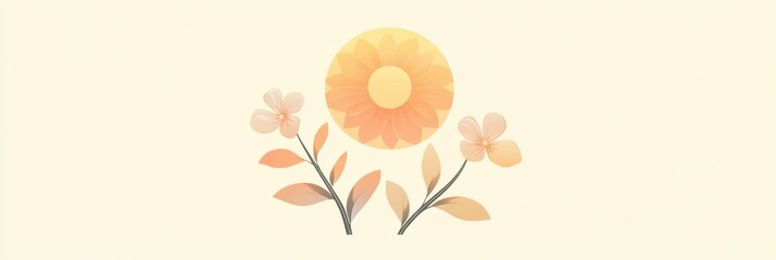 Poster - Floral logo design featuring a warm sun and blooming flowers on a pastel gradient background with a clean and minimal aesthetic