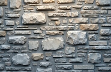 Leinwandbilder - Grey stone wall texture background with rough surface. Various sized stones creates abstract pattern, perfect for construction, architecture, exterior design. Texture, material details.