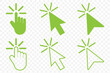©  ICON TOPPER - Green click icon. Pointer cursor computer mouse icon collection. Clicking the cursor. Hand clicks. Pointing hand click icon. Click the cursor. Vector illustration on Transparent Background. EPS 10.