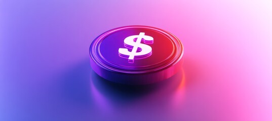 Aufkleber - Dollar coin with purple pink light. Digital currency payment transaction. Generative AI technology.	
