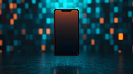 Wall Mural - futuristic smartphone levitating in dark digital space with glowing highlights