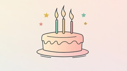 Poster - Elegant logo featuring a modern birthday cake with candles and a soft pastel gradient background suitable for celebration designs