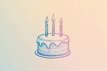 Poster - Simple birthday cake logo with three candles and a pastel gradient background for festive occasions
