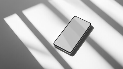 Poster - Modern smartphone resting on a clean white surface with soft diffused lighting showcasing minimalist technology aesthetics