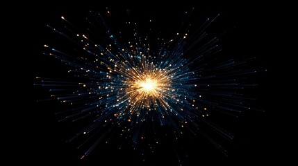 Aufkleber - Abstract burst of light, gold and blue sparks on black background.
