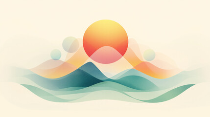 Wall Mural - abstract sunset: an abstract design that captures the essence of a serene sunset over rolling hills,