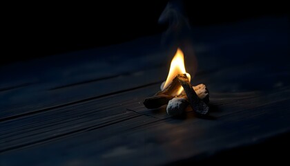 Wall Mural - lit matchstick on a wooden table